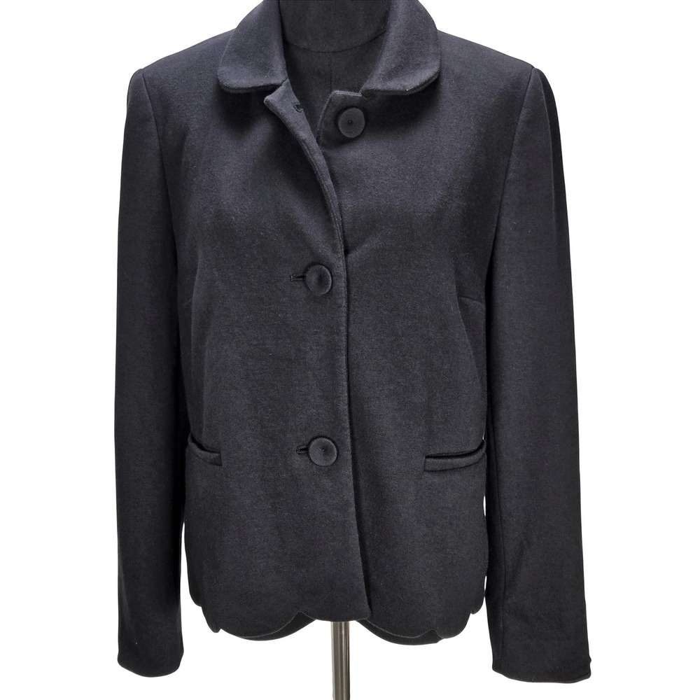 Women's Talbots Size 12P Black Wool Blend Scalloped Hem Blazer Lady Jacket